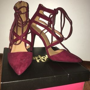 SUEDE BURGUNDY TIE UP HEELS